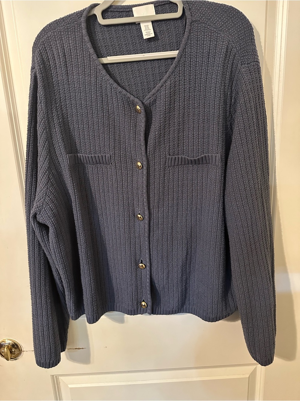 H&M Slate Blue Chunky Knit Cardigan with Gold Buttons